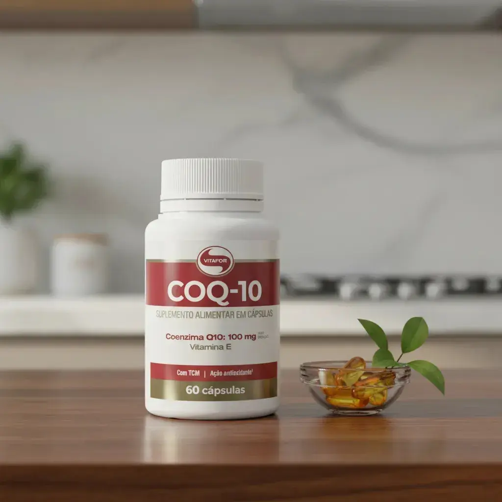 Frasco de coenzima Q10 Vitafor com 60 cápsulas